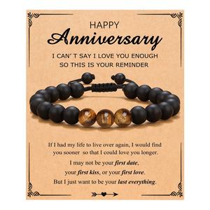 Pulsera Ajustable de Piedras con Cuentas Geométricas de Ojo de Tigre y Ónix para Unisex, Regalo Inspirador para el Día del Padre o Hermano - Product Image 3