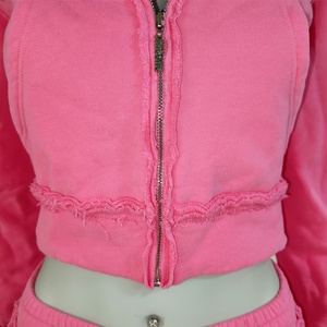 Manufacturer Custom Women High Quality Embroidery Patch Pullover Hoodie Sweatshirt pink <b>Zip</b> <b>up</b> Distressed <b>Cropped</b> Hoodies Women - Product Image 2