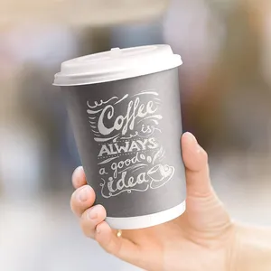 Custom Printed 10 oz 12oz 16oz Double Wall Compostable Takeaway Paper Coffee Cups