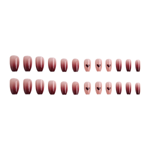 24 <span class=keywords><strong>faux</strong></span> <span class=keywords><strong>ongles</strong></span> à presser rouge bordeaux dégradé, forme cercueil, avec cœur, réutilisables, longs, pour femmes - Product Image 3