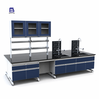 Table de travail de laboratoire sur mesure en bois et acier avec plateau en résine époxy pour la chimie, la physique et la biotechnologie