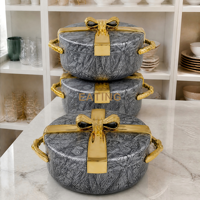 Ensemble de chauffe-plats isothermes de luxe en acier inoxydable avec ruban doré et argenté, 3 pièces, pour banquets de mariage haut de gamme