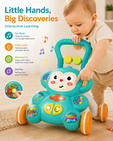Marche-bébé et table d'activités 2 en 1, marche-bébé évolutif avec centre d'activités interactif musical, trotteur à pousser