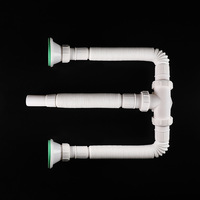 Tuyau d'évacuation flexible et extensible HJSJ blanc de 80 cm pour évier de buanderie, lavabo à légumes, raccord en T droit à bride, sortie directe