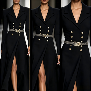 Robe moulante mi-longue noire plissée pour <span class=keywords><strong>femme</strong></span>, élégante, col en V profond, manches longues, pour cocktail, soirée, dîner formel, sur mesure OEM/ODM - Product Image 2