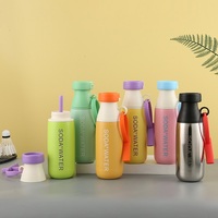 Bouteilles d'eau portables en acier inoxydable sans BPA de 520 ml à large ouverture pour enfants, réutilisables avec couvercle à bec verseur et paille, et corde en silicone
