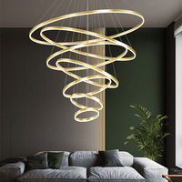 Offre Spéciale 6 Anneaux Pendentif Lumière Salon Aluminium Acrylique Doré Moderne Led Cercle Anneau Lustre
