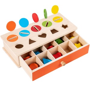 Đồng xu bằng gỗ hộp màu sắc công nhận và phù hợp với đồ chơi Hot Bán câu đố bằng gỗ khối phân loại đồng xu bận rộn hộp trò chơi - Product Image 1