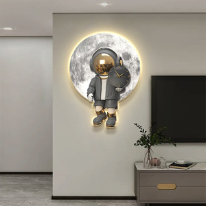 Decorazione per Cameretta Bambini, Quadro Luminoso a LED con Astronauta Cartoon e Orologio, Arte Murale di Alta Qualità per Soggiorno - Product Image 1