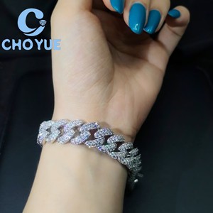 Wholesale 925 Sterling Silver 13mm Moissanite Cuban Bracelet <b>Iced</b> <b>Out</b> <b>Chain</b> Pass Diamond Tester Hip Hop Jewelry Unisex GRA - Product Image 1