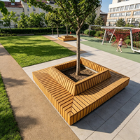 Banc d'extérieur personnalisé en bois massif avec cadre carré en métal et jardinière intégrée pour aménagement paysager de parc