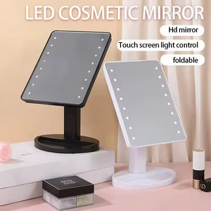 Miroir de maquillage portable à LED carré de 16 LED, rechargeable par USB, avec commande tactile, en ABS + verre, lampe de miroir - Product Image 4