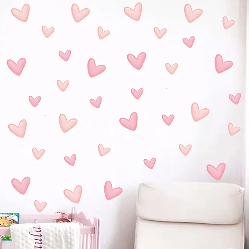 60 pcs/Set Soft Pink Big Pequeno Coração Forma Adesivos de Parede para Crianças Quarto Quarto Berçário Decoração Decalque Da Parede