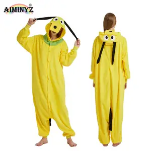 AIMINYZ Baju Tidur Bulu Kutub Dewasa Onesie, Kostum Hewan Nyaman Piyama Pluto Kuning untuk Wanita