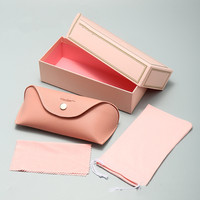 Boîte à lunettes rose de haute qualité avec impression de logo personnalisée, étui de luxe en cuir PU pour lunettes de soleil, pochette souple