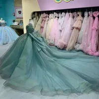 Robe de bal d'anniversaire, robe de Quinceañera vert menthe, épaules dénudées, appliquée et perlée, Vestidos De 15 Anos, Sweet 16, MQ726