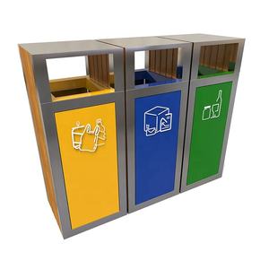 Poubelle de recyclage en <span class=keywords><strong>bois</strong></span> à 3 compartiments, poubelle à compost urbaine carrée - Product Image 4