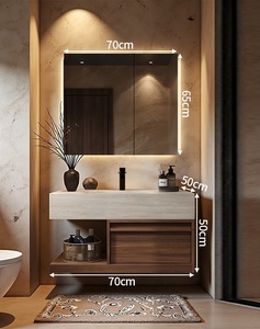 Waterproof PVC Modern Bathroom Vanity with Sink - Floating Bathroom Cabinet with Wicker Baskets & Integrated Countertop - Product Image 2