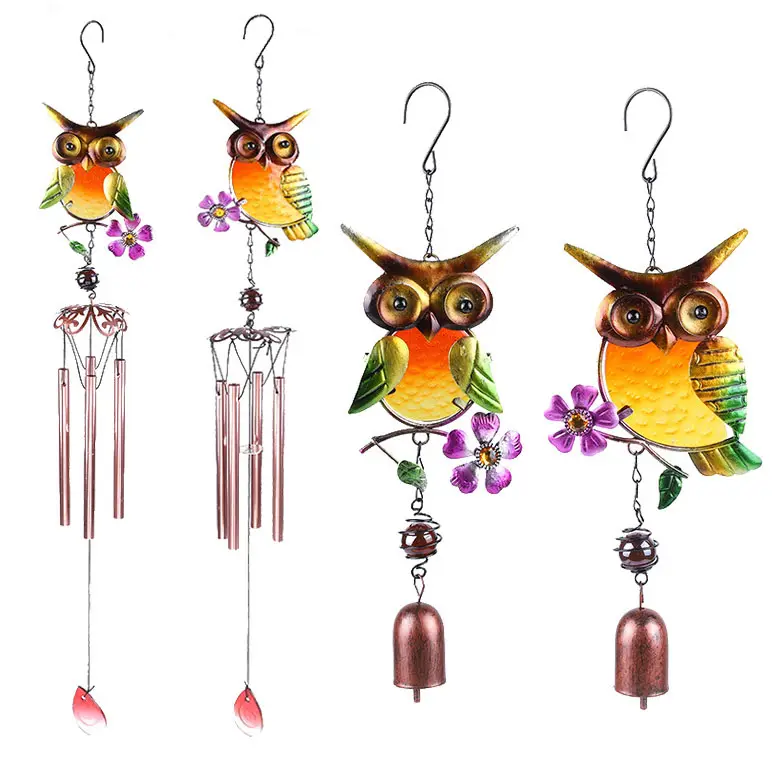 3D Owl WindChimes Patio Wind Bells ,Indoor Stained Glass Metal Beautiful Windchimes Hanging For Home Garden Decoration