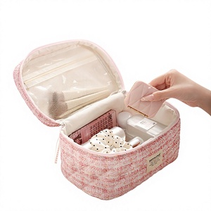 Cotton <b>Cosmetic</b> <b>Bag</b> <b>Large</b> Capacity Travel Makeup Organizer with Zipper Closure Eco-Friendly Soft Handle for Toiletries Lipsticks - Product Image 2