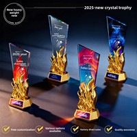 Trophée en cristal personnalisé avec flamme (Trophy-034) – Impression couleur pour champions de ventes, employés exceptionnels – Personnalisation créative annuelle