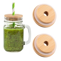 Couvercles de bocaux en bambou à large ouverture avec trou de paille Bocaux de stockage de boisson réutilisables et accessoires de barre de couverture de tasse de tasse