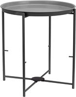 Table d'appoint de rangement Basics, table de chevet, chambre à coucher, salon, assemblage facile, panier en métal durable, gris anthracite/gris chiné, F&J Home
