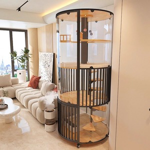 Villa pour chat moderne en bois massif et métal, grande <span class=keywords><strong>cage</strong></span> de luxe d'intérieur avec nid panoramique rond, maison pour animaux toutes saisons - Product Image 1