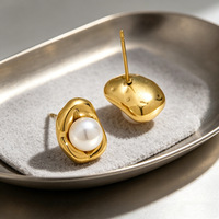 Pendientes de Perlas con Baño de Oro de 18K y Acero Inoxidable, Versátiles, para Mujer, Estilo Minimalista Francés, de Lujo Discreto