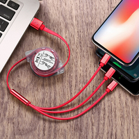 Individuelles Logo 3-in-1 Einziehbares Multi-USB-Ladekabel Reines Kupfer Mehrfach-Ladekabel 3 in 1 Einziehbares Ladekabel