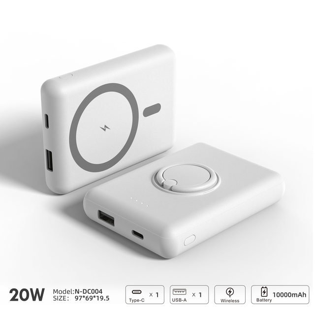 PD 20W Fast Charging Power Bank with Wireless Charging Type-C USB-A Output, Portable External Battery for Smartphones