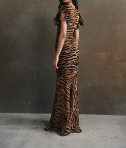 Abito Casual da donna <span class=keywords><strong>lungo</strong></span> girocollo <span class=keywords><strong>leopardato</strong></span> in Chiffon <span class=keywords><strong>lungo</strong></span> fino al pavimento - Product Image 5