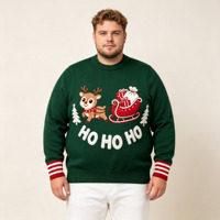 Pull de Noël pour homme entièrement personnalisable, motif rennes et traîneau, broderie cadeau, col rond, pull de fête de Noël moche