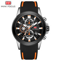 MINI FOCUS 0287 Jam Tangan Silikon Kuarsa Pria, Arloji Mewah Merek Kasual Olahraga Tanggal Tahan Air dengan Fitur Chronograph untuk Pria