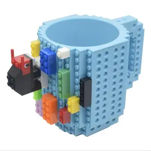 Factory Wholesale cheap promotional Funny Building Blocks Lego Coffee Mug DIY Build-on Brick Plastic Tea Cup Mug for kids Gifts