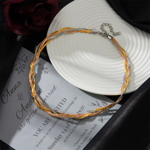 Collana Girocollo con Ciondolo in Acciaio Inossidabile, Nuova Moda di Lusso, 3 Colori, Catena Spessa Intrecciata per Donne - Product Image 3