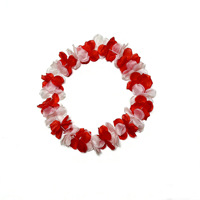 Kalung Bunga Lei Hawaii dari Plastik Tebal dan Padat, Warna Merah, Putih & Pelangi untuk Souvenir Pesta Pantai