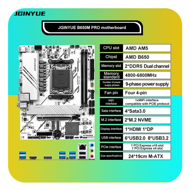JGINYUE White M-ATX B650M PRO AM5 B650 SATA 6Gb/s Micro ATX Motherboard for Computer