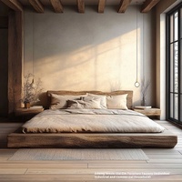 Lit double en bois massif d'orme ancien, style moderne et silencieux, grand lit original pour hôtel, villa, tatami pour chambre et gîte