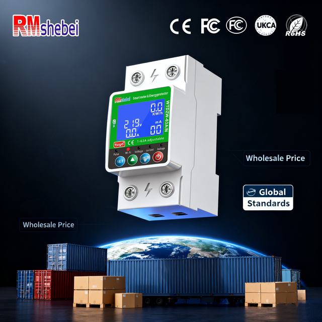RMshebei Din Rail Earth Leakage Circuit Breaker Smart Prepaid Energy Meter Wifi Adjustable Over Under Voltage Protective 220V