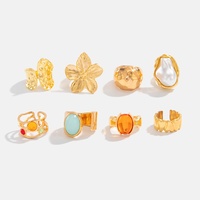 8 pièces/ensemble Y2K Multi couleur acrylique gemme fleur anneaux pour femmes à la mode dame empilé imité perle bague mode bijoux cadeaux