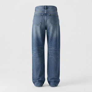 Jeans de mezclilla de cintura alta para mujer, corte recto, holgados, largos, estilo casual, con logo bordado en la pierna izquierda, lavado a la piedra, otoño - Product Image 5