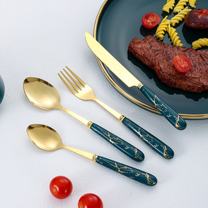 Nordic 24Pcs Stainless Steel Flatware <b>Set</b>, Elegant Marble Steak <b>Knife</b> Fork, Luxury Dessert Spoons with Gift Box - Product Image 4