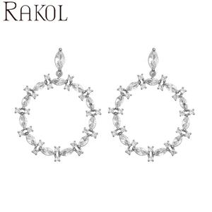 Boucles d'oreilles RAKOL EP5410 rondes en zircone plaquées or véritable, argent de haute qualité pour femmes - Product Image 2