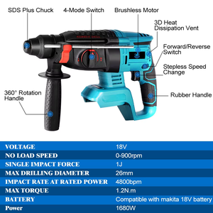 <span class=keywords><strong>สว่าน</strong></span>กระแทกไฟฟ้าไร้<span class=keywords><strong>สาย</strong></span>แบบมัลติฟังก์ชันค้อนไม้คอนกรีตไร้แปรงถ่าน - Product Image 6
