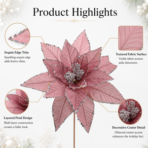 Guirnalda Navideña al por Mayor, Decoración para Árbol de Navidad, Borde de Lentejuelas Rosa y <span class=keywords><strong>Azul</strong></span>, Flor Artificial de Poinsettia - Product Image 3