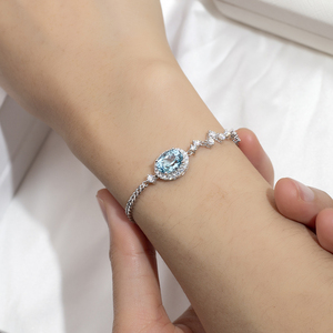 Pulsera de Plata de Ley 925 con Aguamarina Ovalada Personalizable, Joyería Messi MSB-630 - Product Image 4