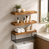 Étagère murale rustique en bois à trois niveaux avec plateau en grille métallique pour la cuisine, le salon, la salle de bain, la vanité et la décoration