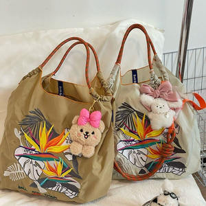 Sacs à main fourre-tout en nylon pour femmes avec broderie de grandes feuilles LOGO personnalisé sacs à main de la forêt tropicale humide Shopper sacs à bandoulière - Product Image 3