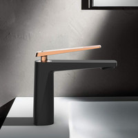 Robinet de lavabo moderne en laiton noir et or rose à poignée unique, économiseur d'eau, pour projets hôteliers haut de gamme